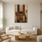 Indigo & Rust Tapestry Global Textile Wall Art Canvas Print styled in a refined neutral interior