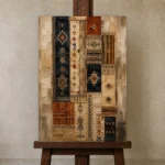 Indigo & Rust Gallery Study Global Textile Wall Art Canvas Print displayed on a studio easel