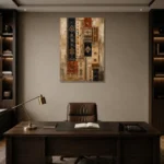 Indigo & Rust Gallery Study Global Textile Wall Art Canvas Print displayed in a contemporary gallery-inspired room