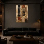 Indigo & Rust Gallery Study Global Textile Wall Art Canvas Print shown in a warm modern interior