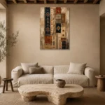 Indigo & Rust Gallery Study Global Textile Wall Art Canvas Print presented in a sophisticated home setting