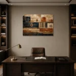 Indigo & Rust Heirloom Global Textile Wall Art Canvas Print displayed in a contemporary gallery-inspired room