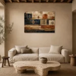 Indigo & Rust Heirloom Global Textile Wall Art Canvas Print presented in a sophisticated home setting
