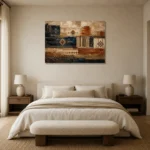Indigo & Rust Heirloom Global Textile Wall Art Canvas Print showcased in an elegant minimalist interior