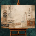 Ivory & Faded Indigo Quiet Luxury Global Textile Wall Art Canvas Print - Image 2