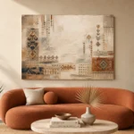 Ivory & Faded Indigo Quiet Luxury Global Textile Wall Art Canvas Print - Image 3