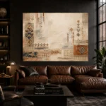 Ivory & Faded Indigo Quiet Luxury Global Textile Wall Art Canvas Print - Image 4