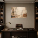 Ivory & Faded Indigo Quiet Luxury Global Textile Wall Art Canvas Print displayed in a contemporary gallery-inspired room