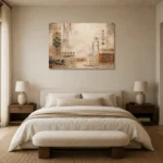 Ivory & Faded Indigo Quiet Luxury Global Textile Wall Art Canvas Print showcased in an elegant minimalist interior