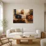 Indigo & Rust Panoramic Global Textile Wall Art Canvas Print styled in a refined neutral interior