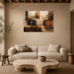 Indigo & Rust Panoramic Global Textile Wall Art Canvas Print presented in a sophisticated home setting