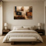 Indigo & Rust Panoramic Global Textile Wall Art Canvas Print showcased in an elegant minimalist interior