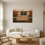 Rust & Indigo Frieze Global Textile Wall Art Canvas Print styled in a refined neutral interior