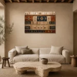 Rust & Indigo Frieze Global Textile Wall Art Canvas Print presented in a sophisticated home setting
