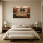 Rust & Indigo Frieze Global Textile Wall Art Canvas Print showcased in an elegant minimalist interior