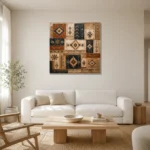 Indigo & Rust Heirloom Global Textile Wall Art Canvas Print styled in a refined neutral interior