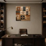 Indigo & Rust Heirloom Global Textile Wall Art Canvas Print displayed in a contemporary gallery-inspired room