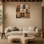 Indigo & Rust Heirloom Global Textile Wall Art Canvas Print presented in a sophisticated home setting