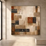 Indigo and rust Global Textile Wall Art print for elegant interiors. No text or watermarks in design.
