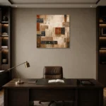 Indigo & Rust Mosaic Global Textile Wall Art Canvas Print displayed in a contemporary gallery-inspired room