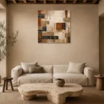 Indigo & Rust Mosaic Global Textile Wall Art Canvas Print presented in a sophisticated home setting