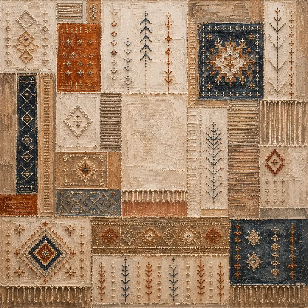 Ivory & Faded Indigo Archive Global Textile Wall Art Canvas Print