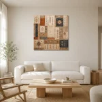 Ivory & Faded Indigo Archive Global Textile Wall Art Canvas Print styled in a refined neutral interior