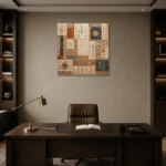 Ivory & Faded Indigo Archive Global Textile Wall Art Canvas Print displayed in a contemporary gallery-inspired room