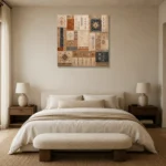Ivory & Faded Indigo Archive Global Textile Wall Art Canvas Print showcased in an elegant minimalist interior