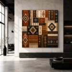 Indigo & Rust Tapestry Global Textile Wall Art Canvas Print - Image 3