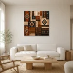 Indigo & Rust Tapestry Global Textile Wall Art Canvas Print styled in a refined neutral interior