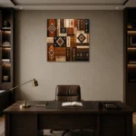 Indigo & Rust Tapestry Global Textile Wall Art Canvas Print displayed in a contemporary gallery-inspired room