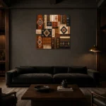 Indigo & Rust Tapestry Global Textile Wall Art Canvas Print shown in a warm modern interior