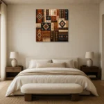 Indigo & Rust Tapestry Global Textile Wall Art Canvas Print showcased in an elegant minimalist interior