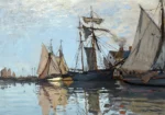 Bateaux dans le port de Honfleur by Claude Monet, a living room wall art print for refined interiors