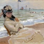 Camille on the Beach in Trouville by Claude Monet, a living room wall art print for refined interiors