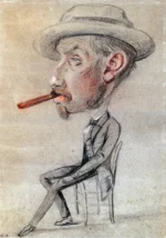 Caricature of a Man with a Big Cigar by Claude Monet, a living room wall art print for refined interiors