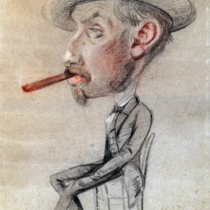 Caricature of a Man with a Big Cigar by Claude Monet, a living room wall art print for refined interiors