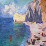 Étretat, The Beach and the Falaise d’Amont by Claude Monet, a living room wall art print for refined interiors