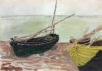 Étude de bateaux sur la plage d’Étretat by Claude Monet, a living room wall art print for refined interiors