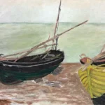 Étude de bateaux sur la plage d’Étretat by Claude Monet, a living room wall art print for refined interiors