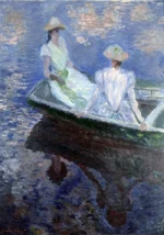 On The Boat by Claude Monet, a living room wall art print for refined interiors