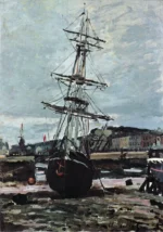 Stranded boat in Fécamp by Claude Monet, a living room wall art print for refined interiors