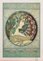 Ivy by Alphonse Mucha, a living room wall art print for refined interiors