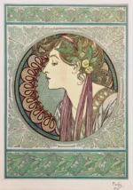 Laurel by Alphonse Mucha, a living room wall art print for refined interiors