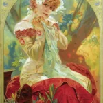 Lefevre-Utile Sarah Bernhardt by Alphonse Mucha, a living room wall art print for refined interiors