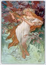 Les Saisons – printemps by Alphonse Mucha, a living room wall art print for refined interiors