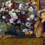A Woman Seated beside a Vase of Flowers by Edgar Degas, a kitchen wall art print for refined interiors