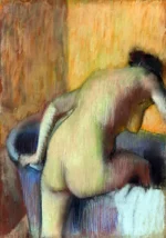 Bather Stepping into a Tub by Edgar Degas, a bedroom wall art print for refined interiors