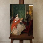 Edgar Degas Edmondo and Thérèse Morbilli Living Room Wall Art Print displayed on a studio easel